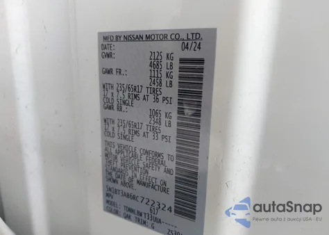 2024 Nissan Rogue S Intelligent Awd from USA, damaged, VIN 5N1BT3AB6RC722324